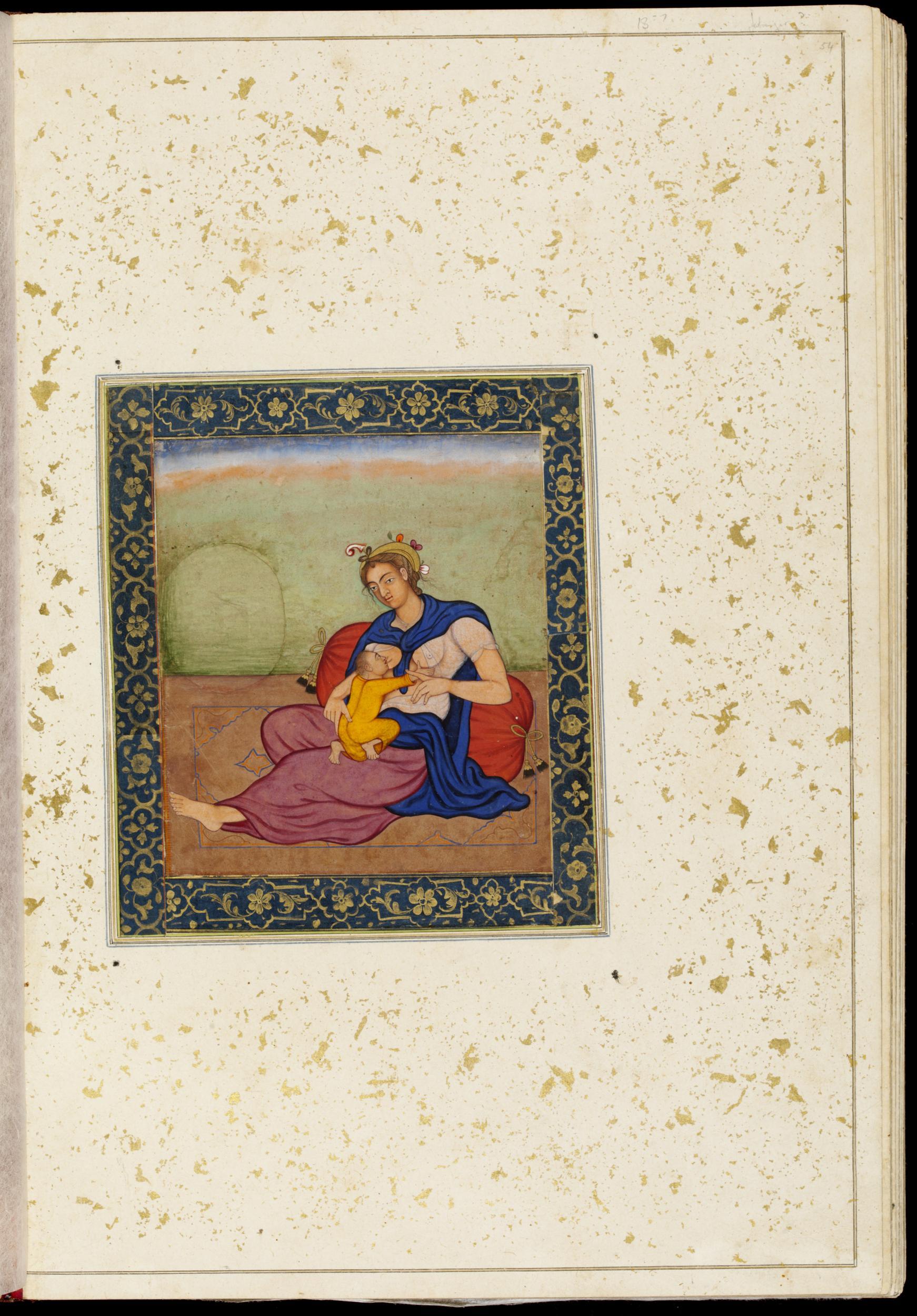 a european woman feeding an infant; ca. 162030 mughal. V&A