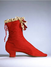 Ribbed silk boot with lace trim, designer unknown