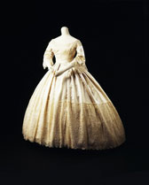 Wedding dress of silk satin and lace, designer unknown