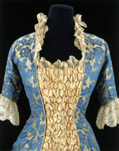 Jacquard silk dress with ruching and lace, designer unknown