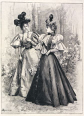 Engraving of outdoor dress by Maison Worth, The Lady's Newspaper