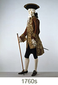 Dress coat and waistcoat, 1760s. Museum no. T.28 &amp; A-1952. Given by W. R. Crawshay