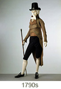 Double-breasted morning coat and waistcoat, 1790s. Museum no. 940-1902 &amp; T.1082-1913