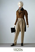 Double-breasted dress coat, waistcoat and 'cossack' trousers