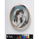Miniature - Portrait of Margaret Cocks, mourning her sister's remains; formerly called Mary Russell mourning her mother's remains. Miniature - Portrait of Margaret Cocks, mourning her sister's remains; formerly called Mary Russell mourning her mother's remains.