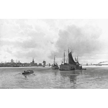 Oil painting - Dordrecht, with shipping on the Meuse