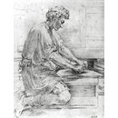 Drawing - A Painter's assistant grinding pigments