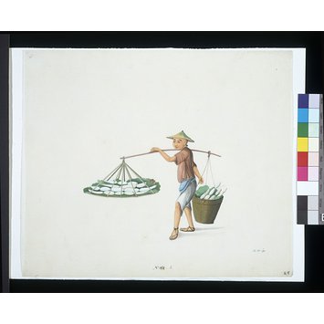 Painting - Man selling lotus pods Painting - Man selling lotus pods