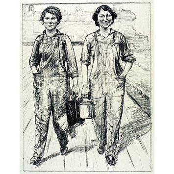 Print - On the Railways - Engine and Carriage Cleaning; The Great War: Britain's Efforts and Ideals: Women's Work Print - On the Railways - Engine and Carriage Cleaning; The Great War: Britain's Efforts and Ideals: Women's Work