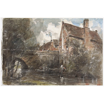 Watercolour - Old Houses at Harnham Bridge, Salisbury