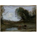 Morning: Landscape with Two Cows and a Figure; Effet de Matin (Oil painting) Morning: Landscape with Two Cows and a Figure; Effet de Matin (Oil painting)