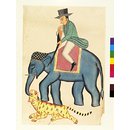 Englishman on a elephant shooting a tiger (Drawing)