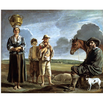 Oil painting - The Resting Horseman; La Halte du Cavalier; Landscape with figures Oil painting - The Resting Horseman; La Halte du Cavalier; Landscape with figures