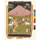 Krishna raising Mount Govardhan (Painting)