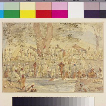 Painting - Hindus bathing in the early morning during a festival in Kashmir Painting - Hindus bathing in the early morning during a festival in Kashmir