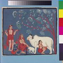 Child Krishna steals the gopis' milk (Painting)