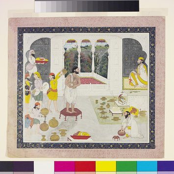 Painting - Maharaja Gulab Singh of Jammu taking his bath prior to worship Painting - Maharaja Gulab Singh of Jammu taking his bath prior to worship