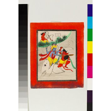 Painting - Vishnu as Matsya, the fish avatar, slaying Hayagriva Painting - Vishnu as Matsya, the fish avatar, slaying Hayagriva