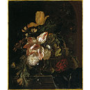 Flowers in a glass vase (Oil painting)