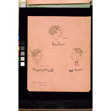 Caricature - Elsa Palmer as Bobbie, Marjorie O'Neill as Mrs Craven and Bill Fraser as George, in The Compulsory Wife Caricature - Elsa Palmer as Bobbie, Marjorie O'Neill as Mrs Craven and Bill Fraser as George, in The Compulsory Wife