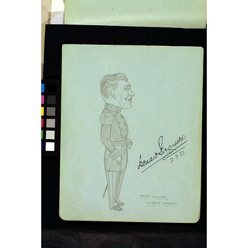 Caricature - Donald Fergusson as the Prime Minister in The Queen's Husband Caricature - Donald Fergusson as the Prime Minister in The Queen's Husband
