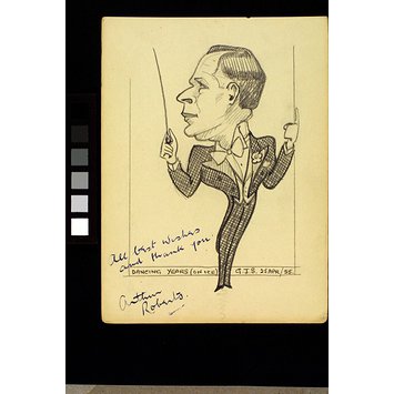 Caricature - Arthur Roberts conducting a performance of Dancing Years 'On Ice'