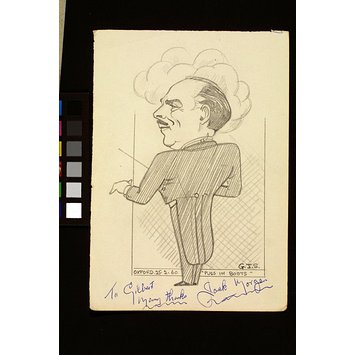 Caricature - Jack Morgan conducting a performance of Puss in Boots