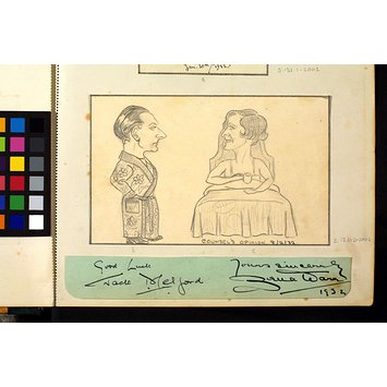 Caricature - Jack Melford as Logan and Diana Warner as Lady Mere in Counsel's Opinion Caricature - Jack Melford as Logan and Diana Warner as Lady Mere in Counsel's Opinion