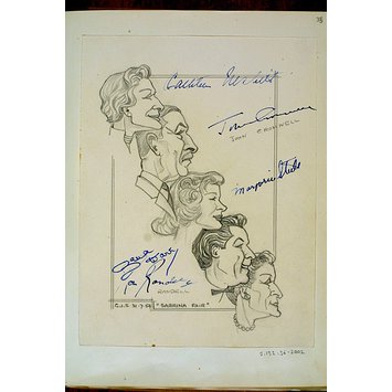 Caricature - Cathleen Nesbitt, John Cromwell, Marjorie Steele, Zena Dare and Ron Randell in Sabrina Fair Caricature - Cathleen Nesbitt, John Cromwell, Marjorie Steele, Zena Dare and Ron Randell in Sabrina Fair