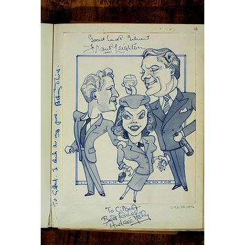 Caricature - Anthony Oliver, Frank Leighton and Andrèe Melly in The Moon is Blue