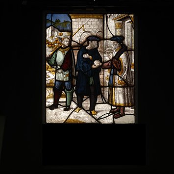 Panel - Legend of St Barbara: Origen gives a letter to a messenger Panel - Legend of St Barbara: Origen gives a letter to a messenger