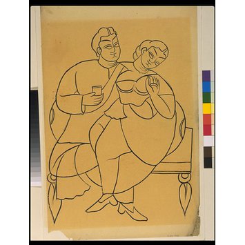 Drawing - A Courtesan and client carousing Drawing - A Courtesan and client carousing