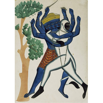 Drawing - Hanuman the monkey god fighting Ravana