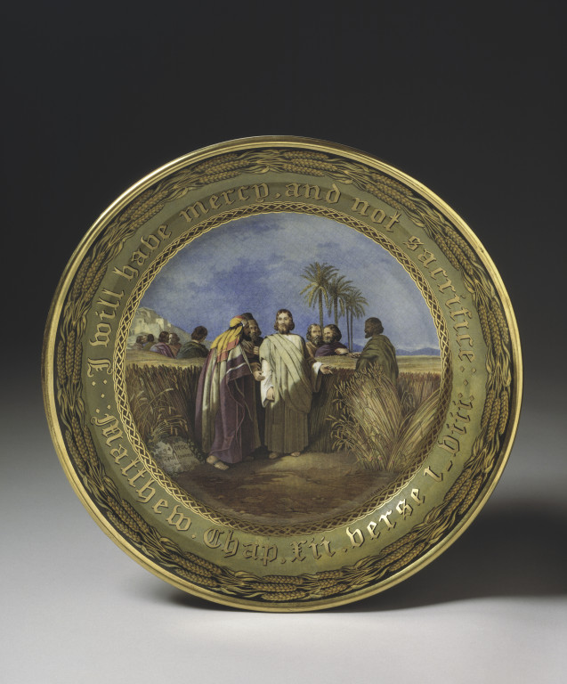 Earthenware bread plate transfer printed in colour with a scene of ...