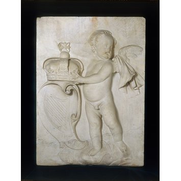 Putto holding the crown and coat of arms of ireland - A Putto holding the 