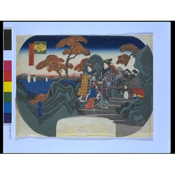 Woodblock print - View of Autumn Maples at Ishiyama Temple in Omi Province; Ten Views of Famous Mountains in the Provinces