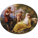 Oil painting - A Sleeping Nymph Watched by a Shepherd