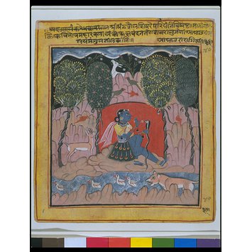 Painting - Asavari Ragini: A Lady charms snakes in a rocky landscape Painting - Asavari Ragini: A Lady charms snakes in a rocky landscape