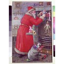 Father Christmas hanging toys over a fireplace (Illustration)