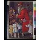 Father Christmas distributing toys to children (Illustration)