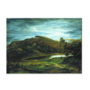 Open Landscape with Shepherd, Sheep, Pool and Distant Hills (Oil painting)