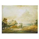 Open Landscape with Peasants, Cows, Sheep, Cottages and Pool (Oil painting)