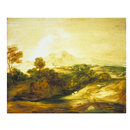 Oil painting - Wooded River Landscape with Figures on a Bridge, Cottage, Sheep and Distant Mountains