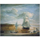 Oil painting - Coastal Scene with Sailing and Rowing Boats and Figures on the Shore