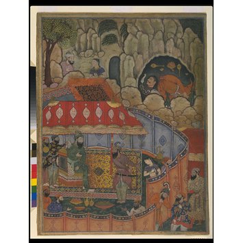 Hamzanama - Hamza, killed in battle at Mount Uhud, is beheaded and mutilated by the lady Pur Hindi, whose father he had slain. Hamzanama - Hamza, killed in battle at Mount Uhud, is beheaded and mutilated by the lady Pur Hindi, whose father he had slain.