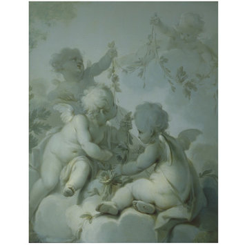 Oil painting - Four Cupids Holding Festoons of Flowers and Foliage Oil painting - Four Cupids Holding Festoons of Flowers and Foliage