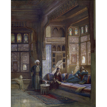 Watercolour - A room in the house of Shayk Sadat, Cairo; Kaah in the Harem of Sheykh Sadat, Cairo
