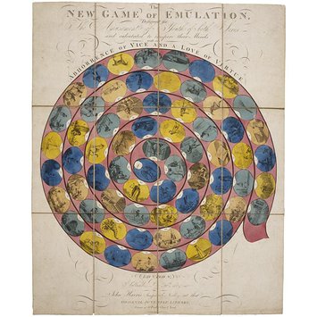 Board game - The New Game of Emulation Designed for The Amusement of Youth of both Sexes and calculated to inspire their Minds with an abhorrence of vice and a love of virtue