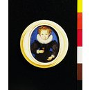 Miniature - Unknown girl aged five; Girl aged five, holding a carnation Miniature - Unknown girl aged five; Girl aged five, holding a carnation