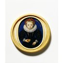 Miniature - Unknown girl aged four; Girl aged four, holding an apple Miniature - Unknown girl aged four; Girl aged four, holding an apple